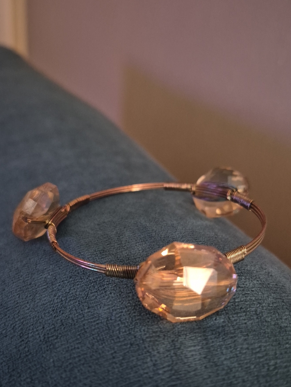 Handcrafted Yellow Crystal Gold Bangle Bracelet